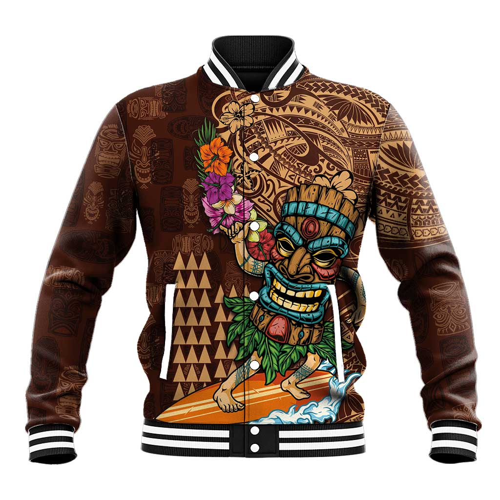 Hawaiian Tiki Mask Surfing Kakau Pattern Baseball Jacket