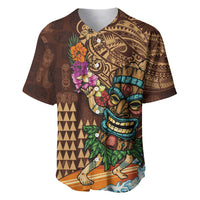 Hawaiian Tiki Mask Surfing Kakau Pattern Baseball Jersey LT03 Brown - Polynesian Pride
