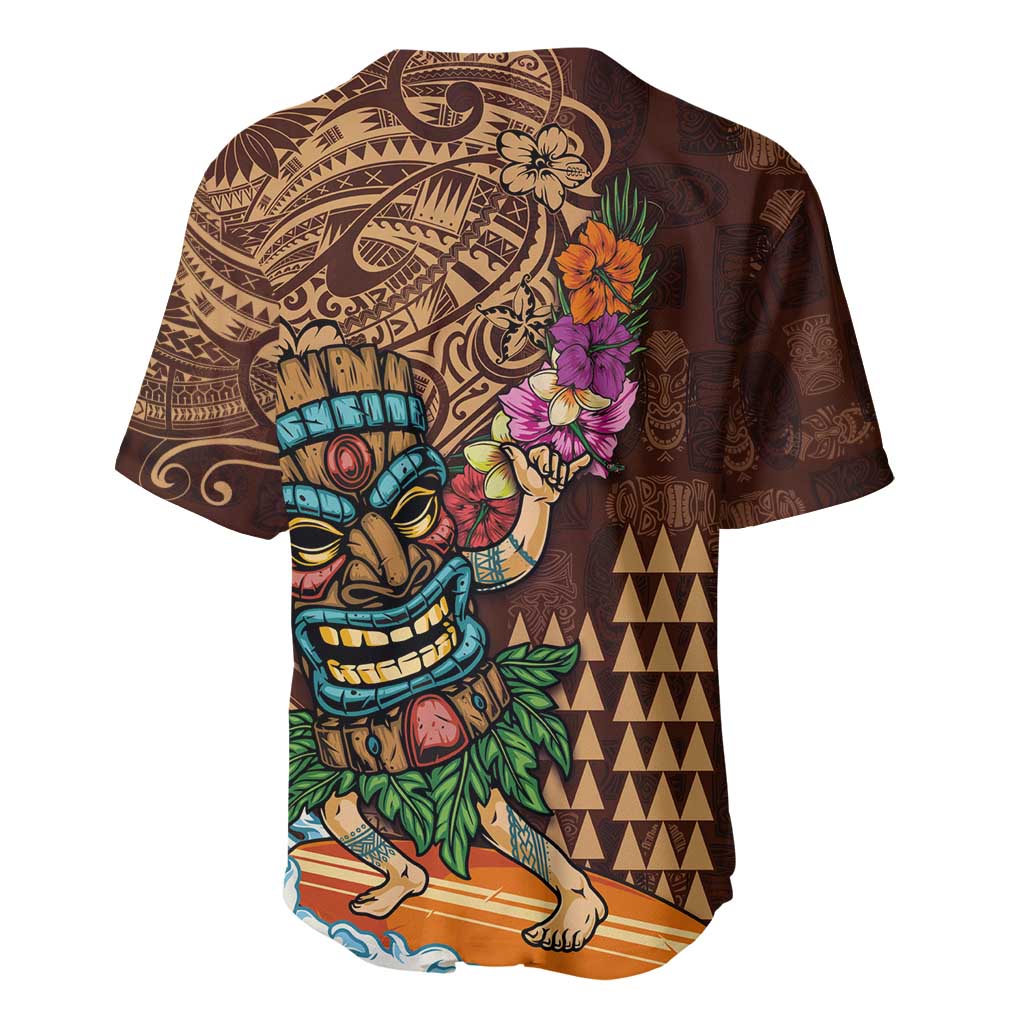 Hawaiian Tiki Mask Surfing Kakau Pattern Baseball Jersey LT03 - Polynesian Pride