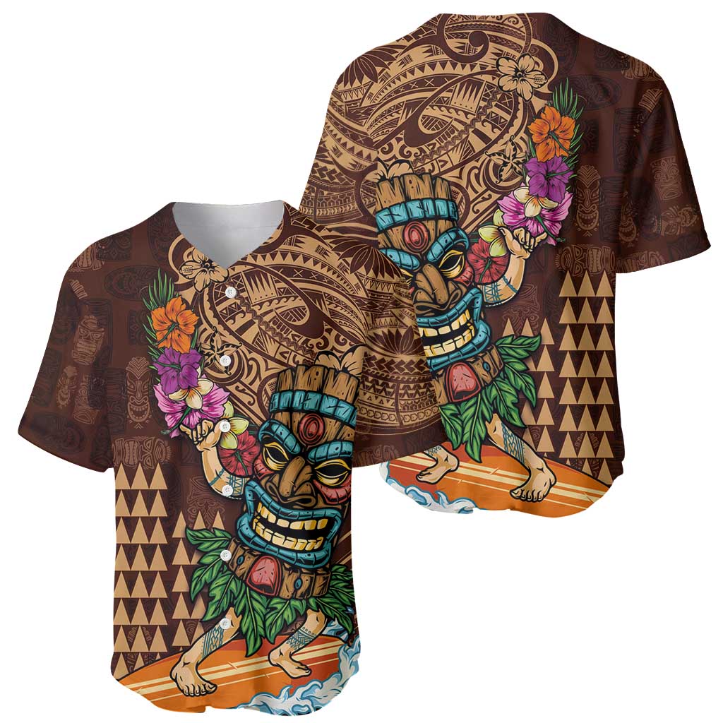 Hawaiian Tiki Mask Surfing Kakau Pattern Baseball Jersey LT03 - Polynesian Pride