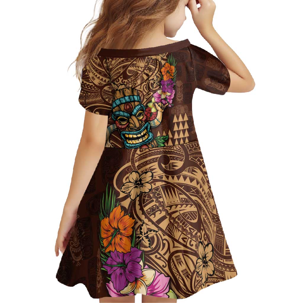 Hawaiian Tiki Mask Surfing Kakau Pattern Family Matching Long Sleeve Bodycon Dress and Hawaiian Shirt