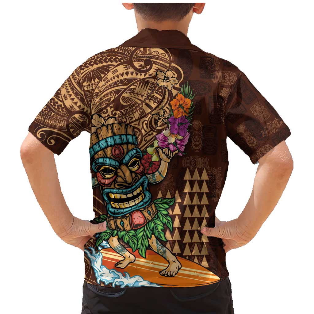 Hawaiian Tiki Mask Surfing Kakau Pattern Family Matching Mermaid Dress and Hawaiian Shirt LT03 - Polynesian Pride