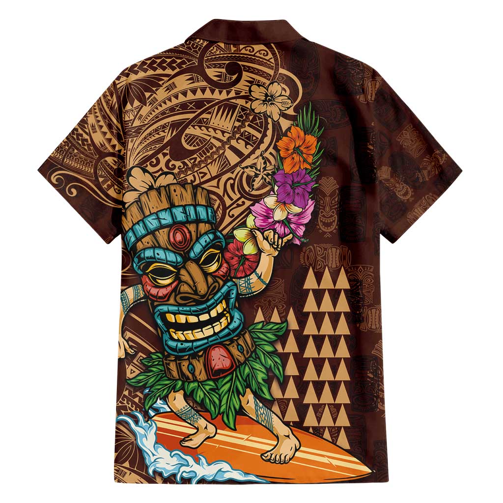 Hawaiian Tiki Mask Surfing Kakau Pattern Family Matching Short Sleeve Bodycon Dress and Hawaiian Shirt