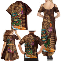 Hawaiian Tiki Mask Surfing Kakau Pattern Family Matching Summer Maxi Dress and Hawaiian Shirt LT03 - Polynesian Pride