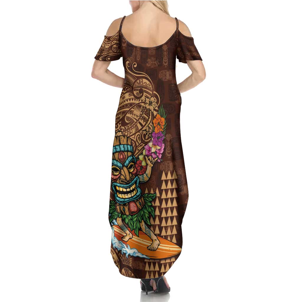 Hawaiian Tiki Mask Surfing Kakau Pattern Family Matching Summer Maxi Dress and Hawaiian Shirt LT03 - Polynesian Pride