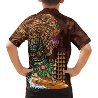 Hawaiian Tiki Mask Surfing Kakau Pattern Family Matching Tank Maxi Dress and Hawaiian Shirt LT03 - Polynesian Pride
