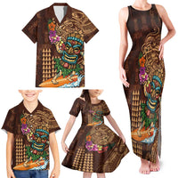 Hawaiian Tiki Mask Surfing Kakau Pattern Family Matching Tank Maxi Dress and Hawaiian Shirt LT03 - Polynesian Pride