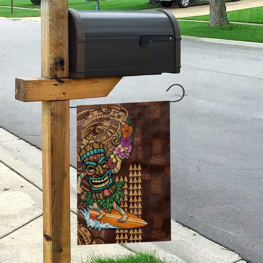 Hawaiian Tiki Mask Surfing Kakau Pattern Garden Flag