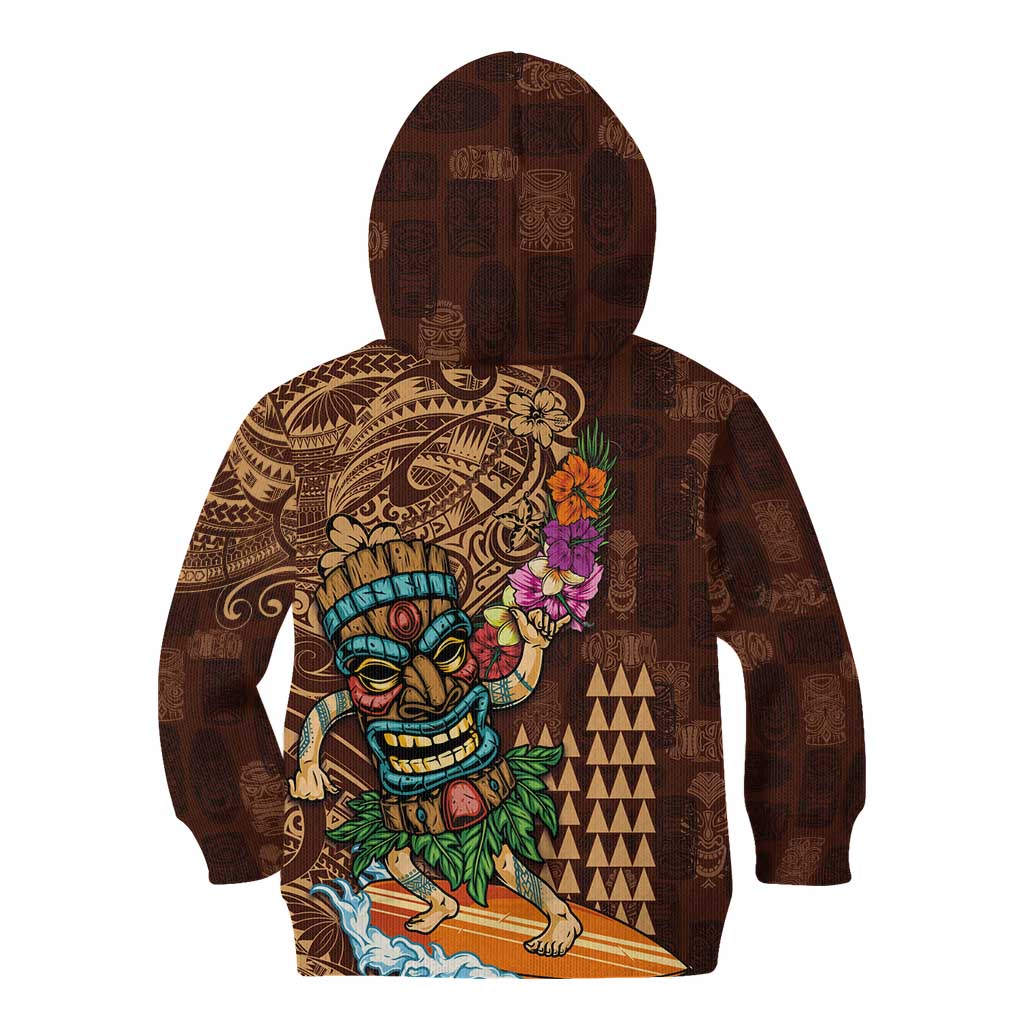 Hawaiian Tiki Mask Surfing Kakau Pattern Kid Hoodie