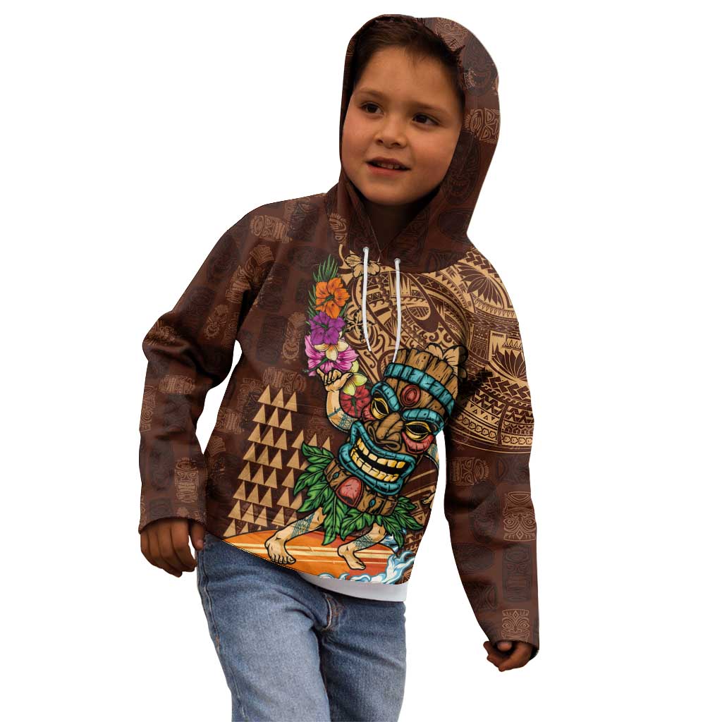 Hawaiian Tiki Mask Surfing Kakau Pattern Kid Hoodie