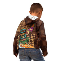 Hawaiian Tiki Mask Surfing Kakau Pattern Kid Hoodie