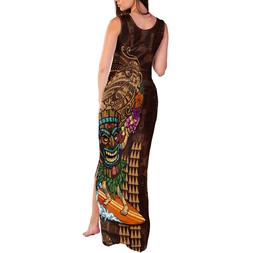 Hawaiian Tiki Mask Surfing Kakau Pattern Tank Maxi Dress