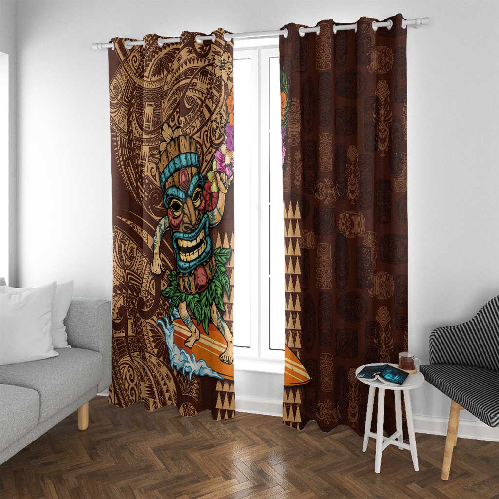 Hawaiian Tiki Mask Surfing Kakau Pattern Window Curtain