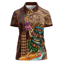 Hawaiian Tiki Mask Surfing Kakau Pattern Women Polo Shirt LT03 Female Brown - Polynesian Pride