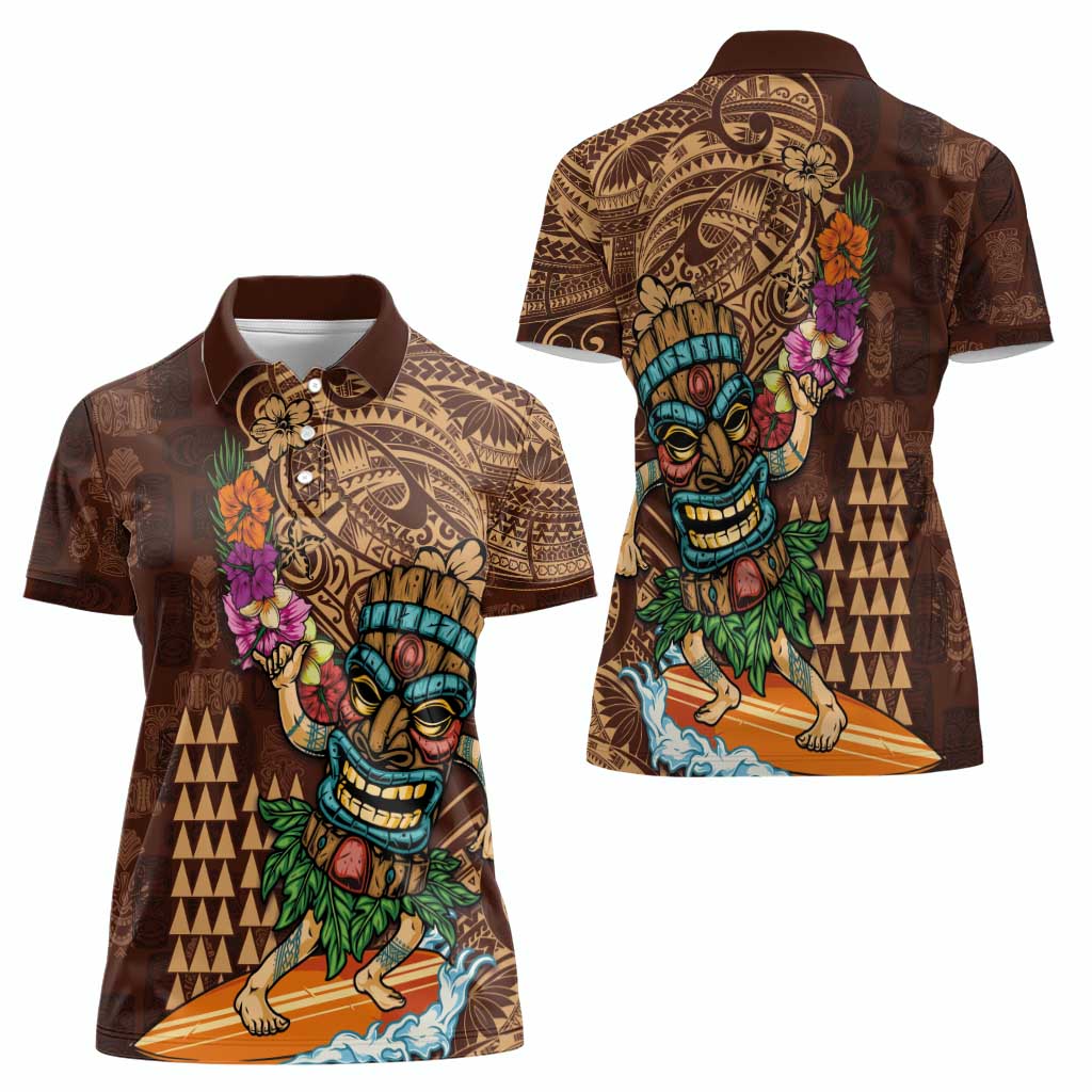 Hawaiian Tiki Mask Surfing Kakau Pattern Women Polo Shirt LT03 - Polynesian Pride