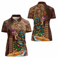 Hawaiian Tiki Mask Surfing Kakau Pattern Women Polo Shirt LT03 - Polynesian Pride