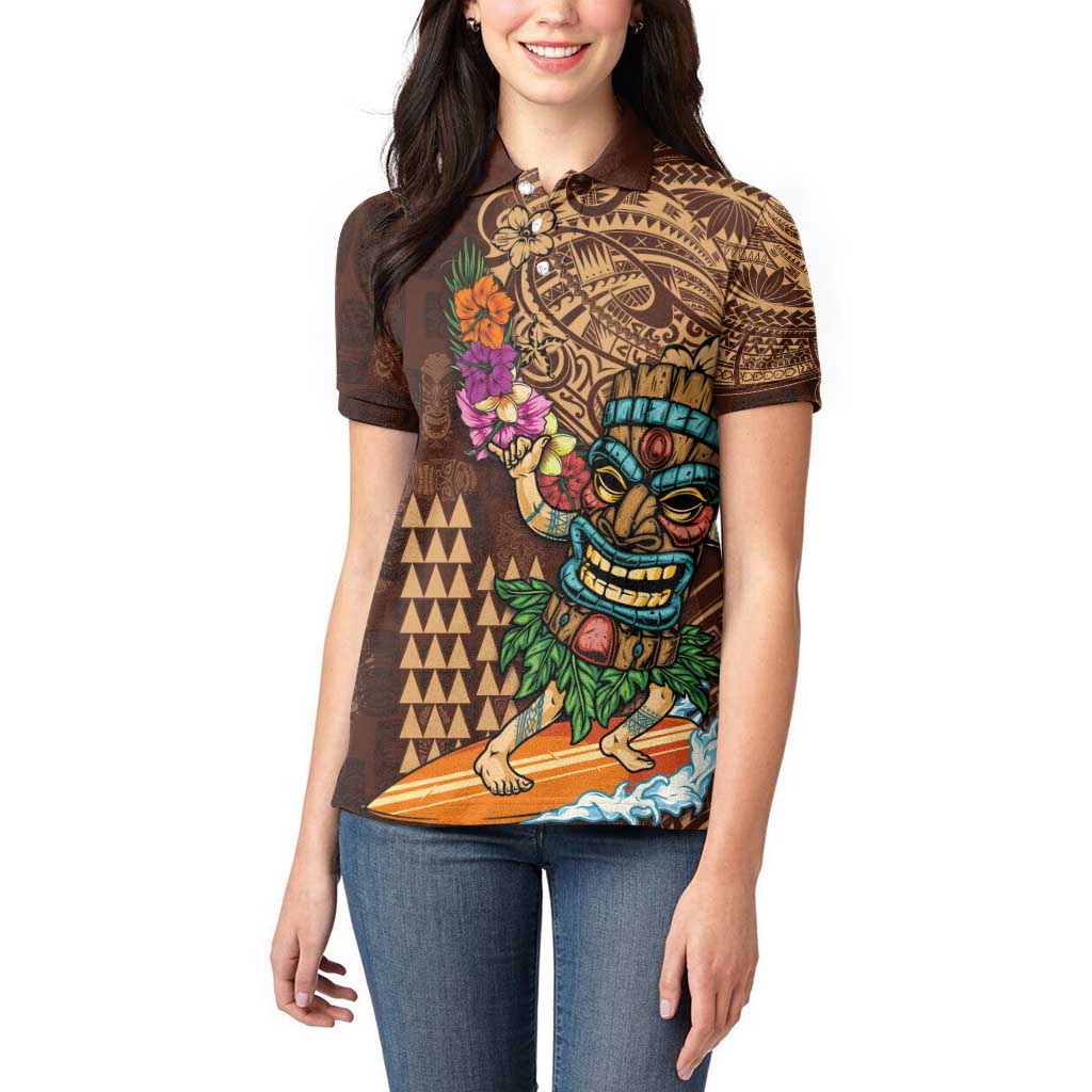 Hawaiian Tiki Mask Surfing Kakau Pattern Women Polo Shirt LT03 - Polynesian Pride