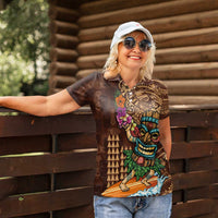 Hawaiian Tiki Mask Surfing Kakau Pattern Women Polo Shirt LT03 - Polynesian Pride