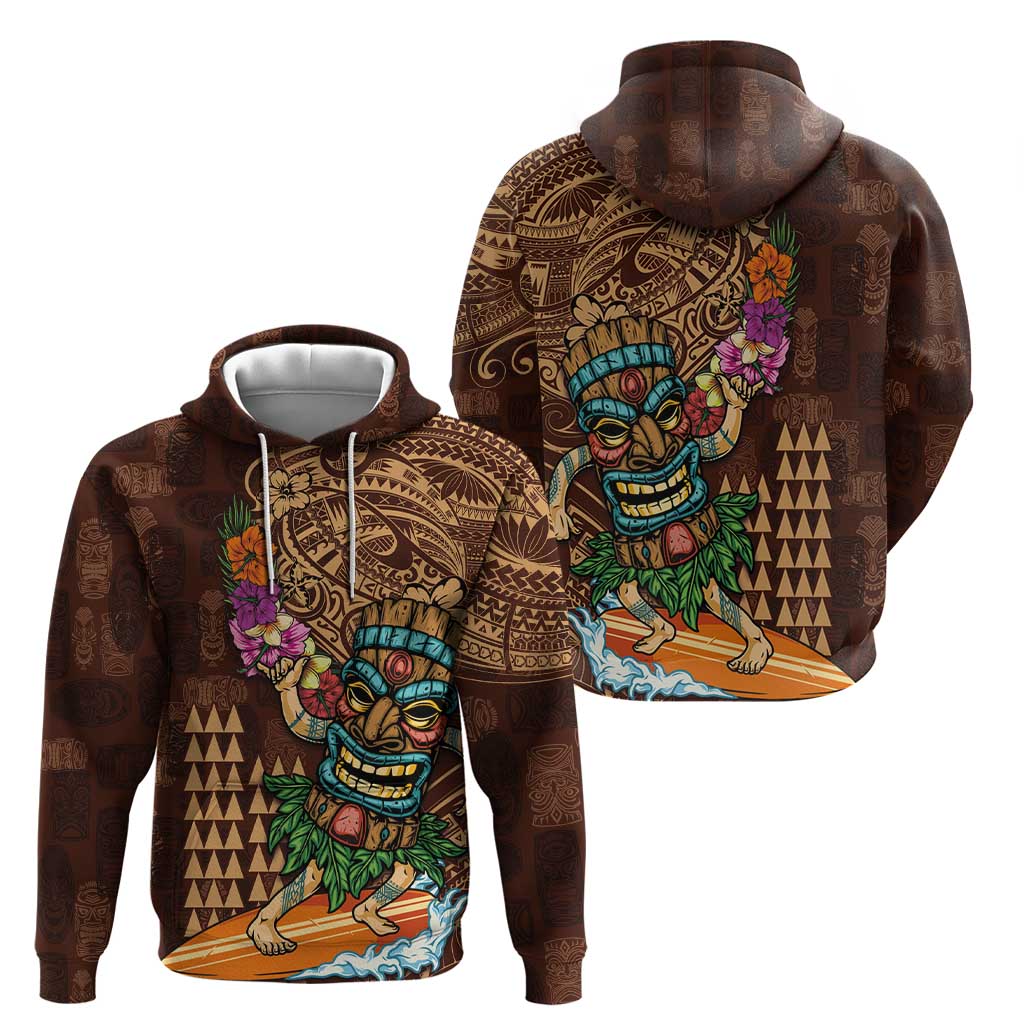 Hawaiian Tiki Mask Surfing Kakau Pattern Zip Hoodie