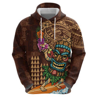Hawaiian Tiki Mask Surfing Kakau Pattern Zip Hoodie