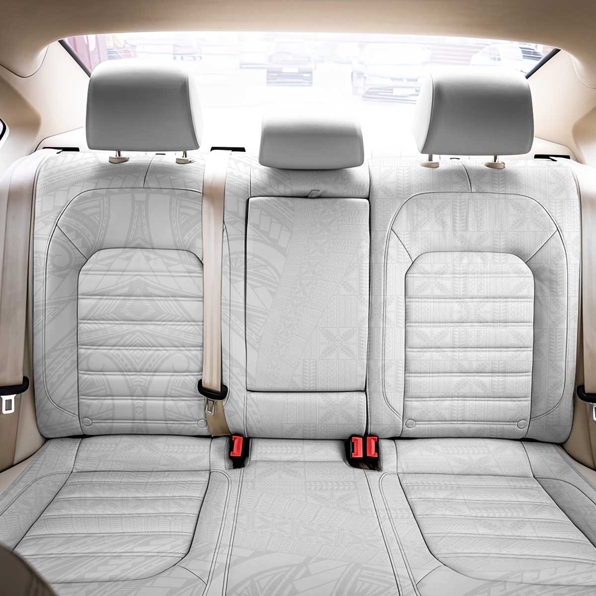 Niue White Sunday Back Car Seat Cover Hiapo Tribal Art Tattoos - Polynesian Pride