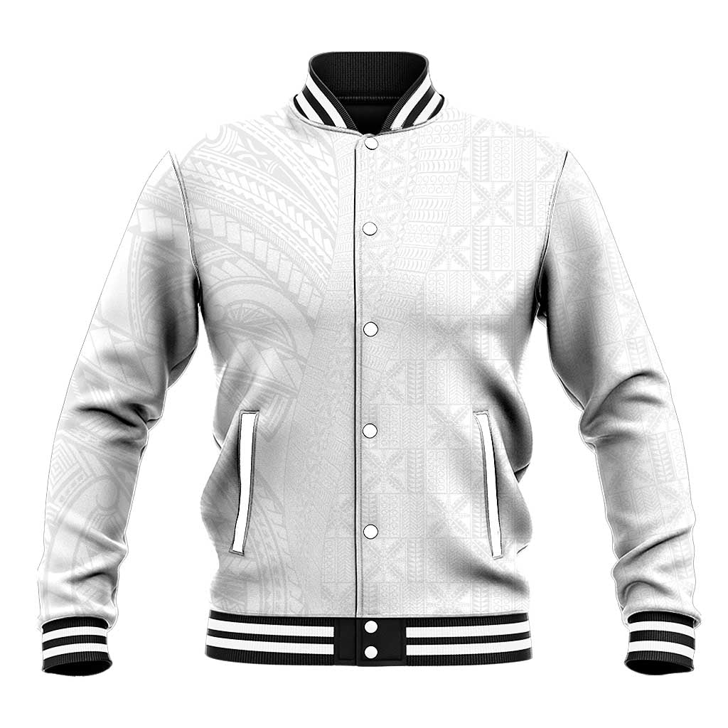 Niue White Sunday Baseball Jacket Hiapo Tribal Art Tattoos - Polynesian Pride