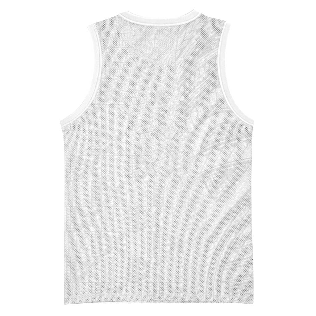 Niue White Sunday Basketball Jersey Hiapo Tribal Art Tattoos - Polynesian Pride