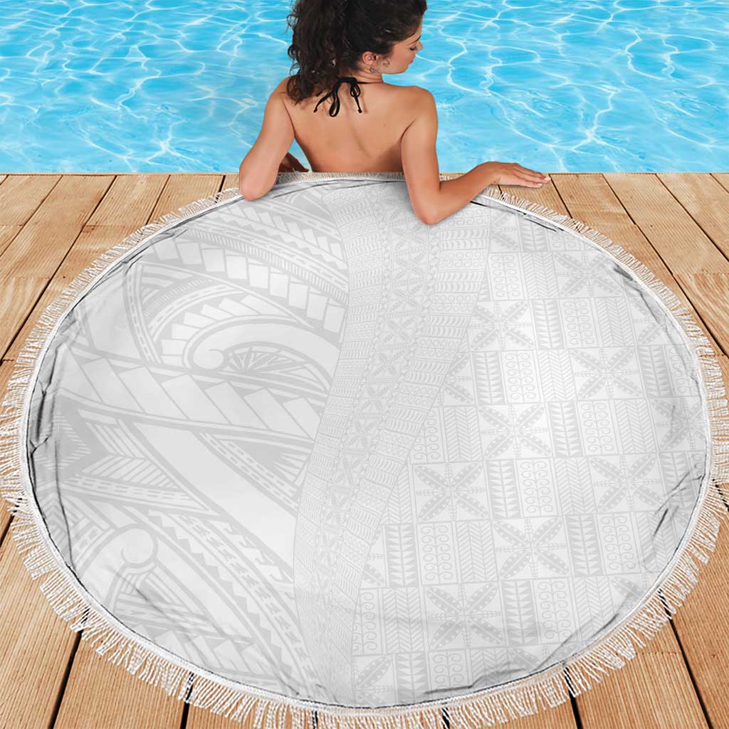 Niue White Sunday Beach Blanket Hiapo Tribal Art Tattoos - Polynesian Pride