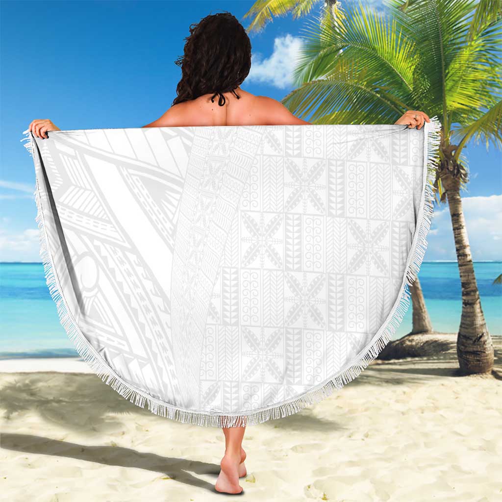 Niue White Sunday Beach Blanket Hiapo Tribal Art Tattoos - Polynesian Pride