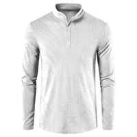 Niue White Sunday Button Sweatshirt Hiapo Tribal Art Tattoos - Polynesian Pride