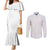 Niue White Sunday Couples Matching Mermaid Dress and Long Sleeve Button Shirt Hiapo Tribal Art Tattoos - Polynesian Pride