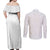 Niue White Sunday Couples Matching Off Shoulder Maxi Dress and Long Sleeve Button Shirt Hiapo Tribal Art Tattoos - Polynesian Pride