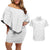 Niue White Sunday Couples Matching Off Shoulder Short Dress and Hawaiian Shirt Hiapo Tribal Art Tattoos - Polynesian Pride