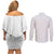 Niue White Sunday Couples Matching Off Shoulder Short Dress and Long Sleeve Button Shirt Hiapo Tribal Art Tattoos - Polynesian Pride