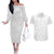 Niue White Sunday Couples Matching Off The Shoulder Long Sleeve Dress and Hawaiian Shirt Hiapo Tribal Art Tattoos - Polynesian Pride