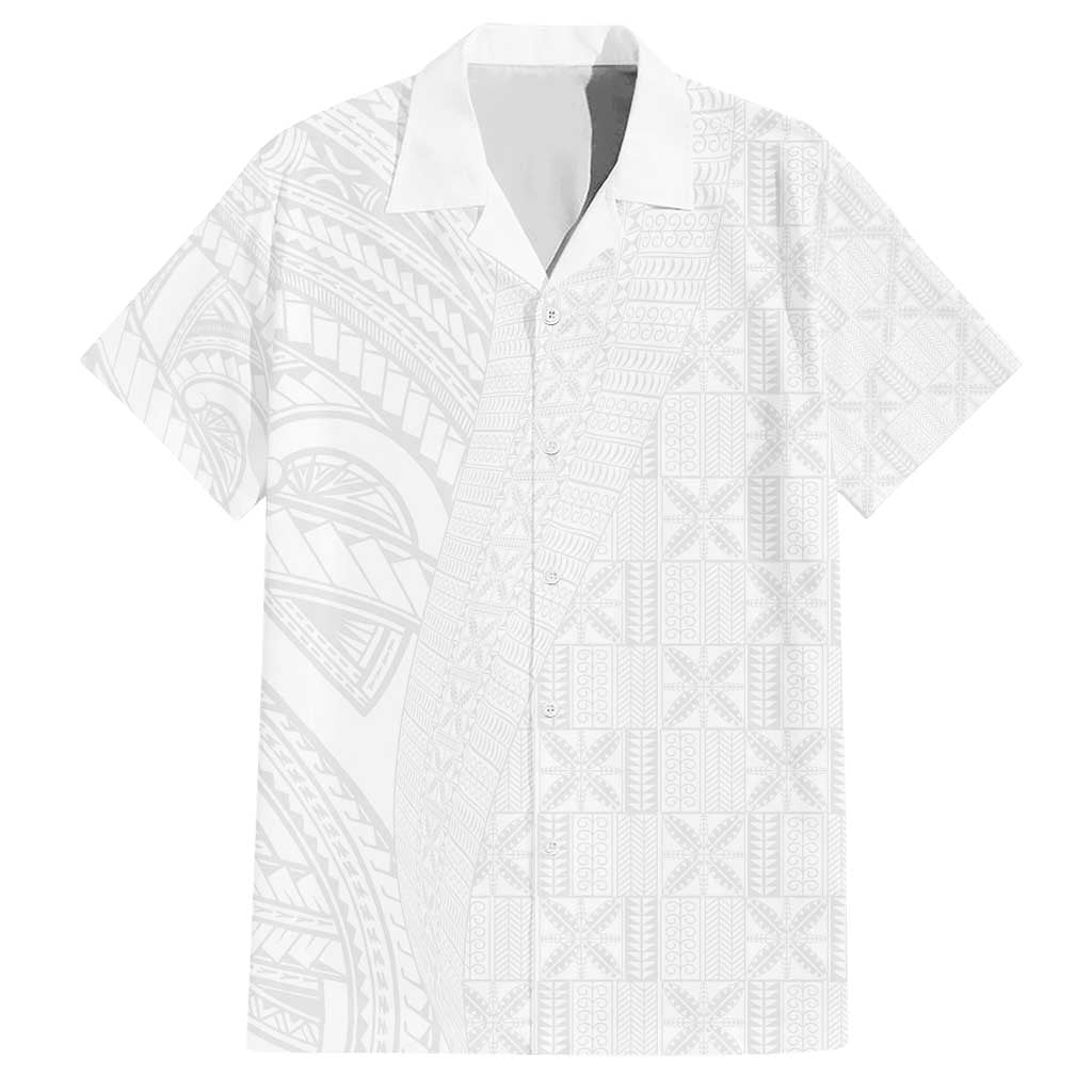 Niue White Sunday Family Matching Short Sleeve Bodycon Dress and Hawaiian Shirt Hiapo Tribal Art Tattoos - Polynesian Pride