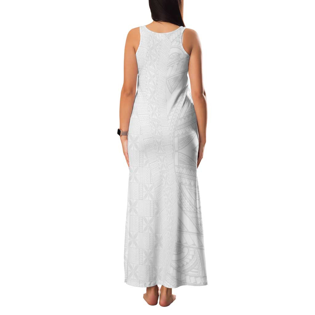 Niue White Sunday Family Matching Tank Maxi Dress and Hawaiian Shirt Hiapo Tribal Art Tattoos - Polynesian Pride