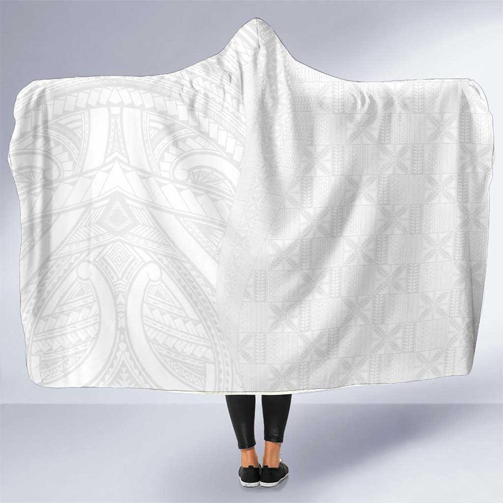 Niue White Sunday Hooded Blanket Hiapo Tribal Art Tattoos LT03 One Size White - Polynesian Pride