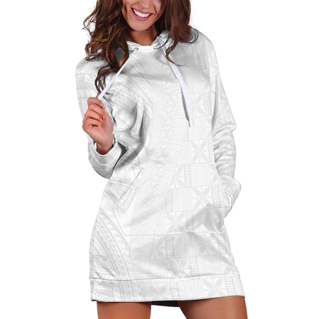 Niue White Sunday Hoodie Dress Hiapo Tribal Art Tattoos - Polynesian Pride