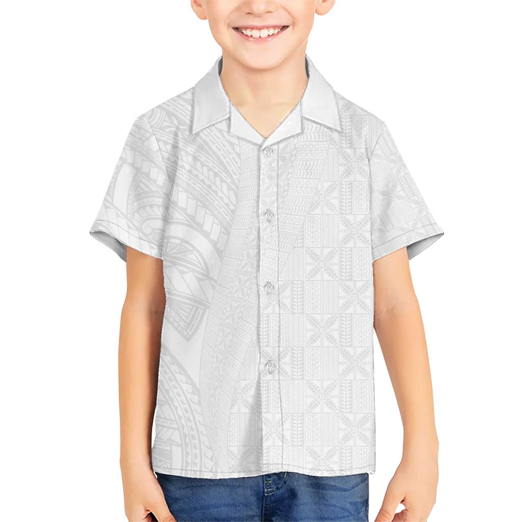 Niue White Sunday Kid Hawaiian Shirt Hiapo Tribal Art Tattoos - Polynesian Pride