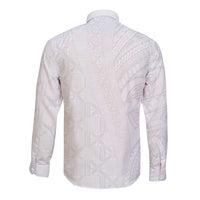 Niue White Sunday Long Sleeve Button Shirt Hiapo Tribal Art Tattoos - Polynesian Pride