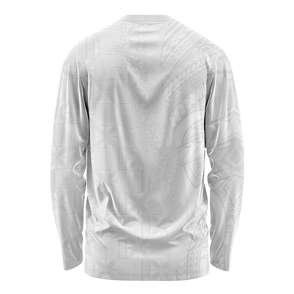Niue White Sunday Long Sleeve Shirt Hiapo Tribal Art Tattoos - Polynesian Pride