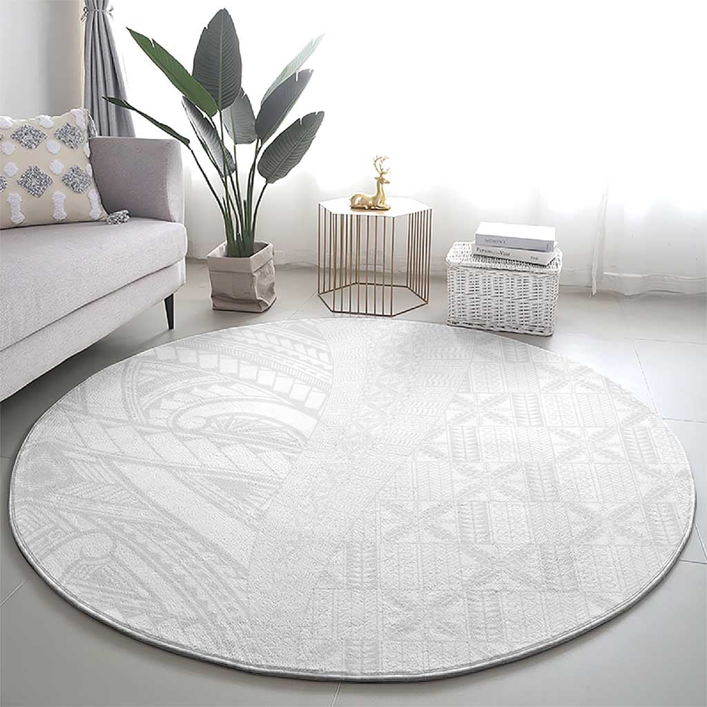 Niue White Sunday Round Carpet Hiapo Tribal Art Tattoos - Polynesian Pride