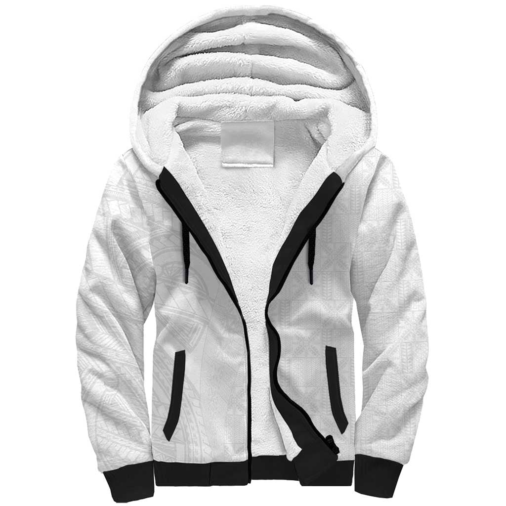Niue White Sunday Sherpa Hoodie Hiapo Tribal Art Tattoos - Polynesian Pride