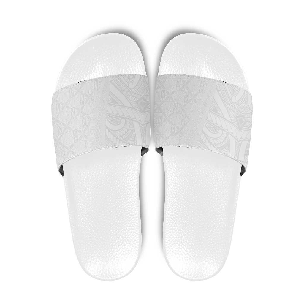 Niue White Sunday Slide Sandals Hiapo Tribal Art Tattoos - Polynesian Pride