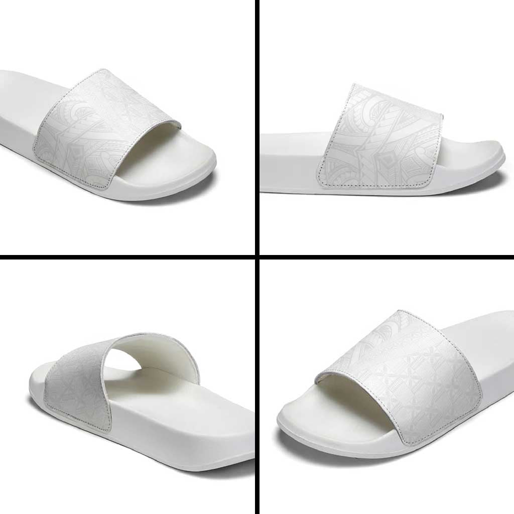 Niue White Sunday Slide Sandals Hiapo Tribal Art Tattoos - Polynesian Pride