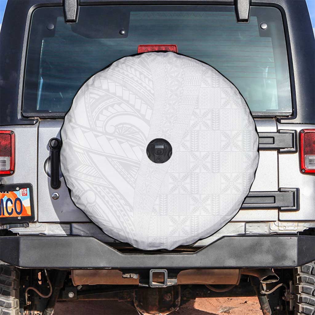 Niue White Sunday Spare Tire Cover Hiapo Tribal Art Tattoos LT03 White - Polynesian Pride