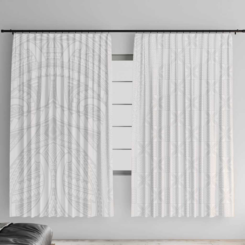 Niue White Sunday Window Curtain Hiapo Tribal Art Tattoos LT03 With Hooks White - Polynesian Pride