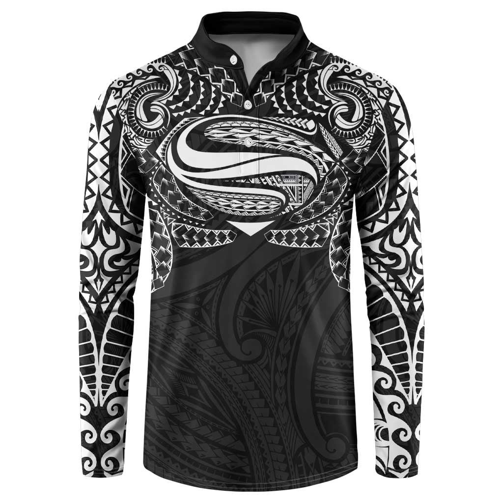 Super Samoan Traditional Tribal Art Tattoos Button Sweatshirt Black Color LT03 Black - Polynesian Pride