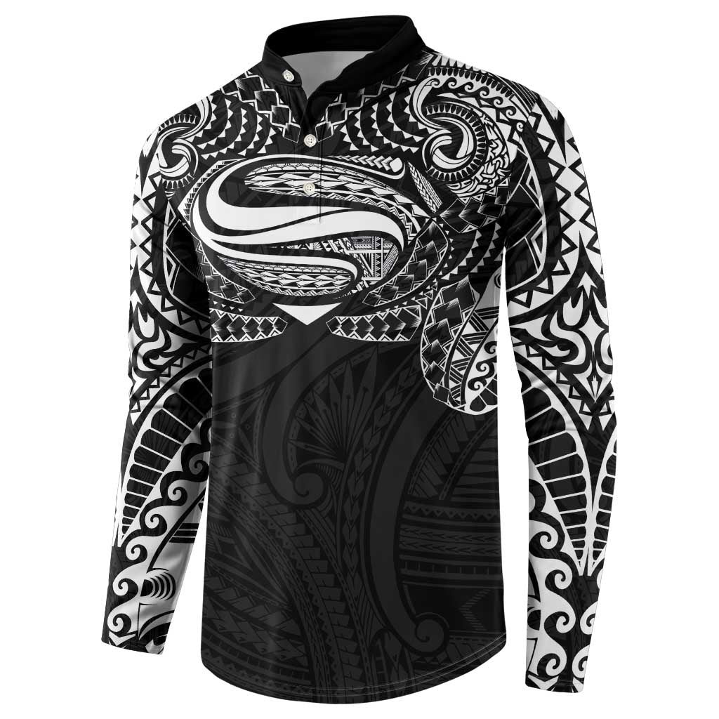Super Samoan Traditional Tribal Art Tattoos Button Sweatshirt Black Color - Polynesian Pride